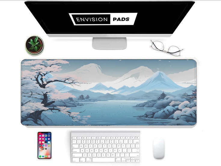 Blue Japanese Landscape Desk Mat